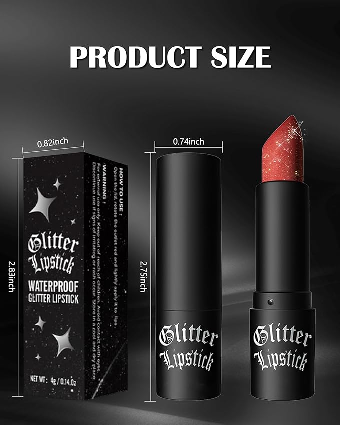 Diamond Glitter Matte Lipstick,Rose Red Tinted Lip Gloss,Metallic High Pigment Lip Stain Lipstain,Longlasting Waterproof Non-Stick Lipgloss Lipstick,Shimmer Lip Blam Tint,Makeup Gift for Women-04