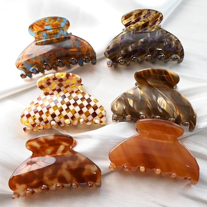 Handmade Celluloid Acetate French Design Barrettes Tortoise Shell Claws Hair Claw Luxury Fashion Accessories Hair Clip for Women (brownblue)