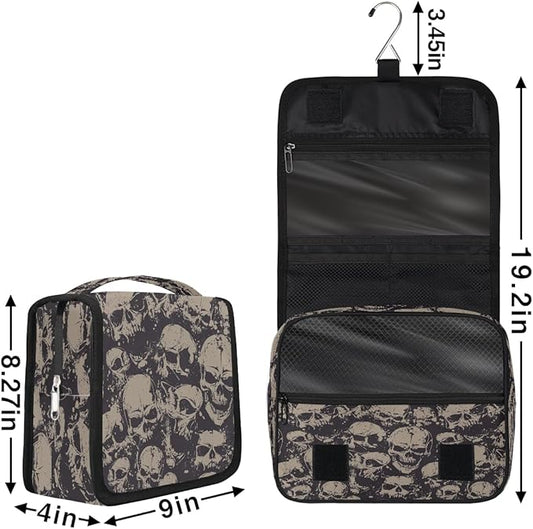 Travel Toiletry Bag for Women & Men Bohemian Skull Cool Hanging Cosmetic Organizer Portable Waterproof Makeup Case Make Up Bag with Compartments Travel Essentials for Bathroom Shower