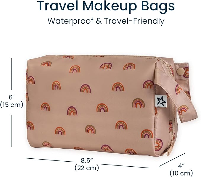 Tiny Twinkle Waterproof Travel Toiletry & Makeup Bag Organizer | Large Capacity Cosmetic Case with Compartments & Handle, A Thoughtful Travel Companion for Women((Boho Rainbow)
