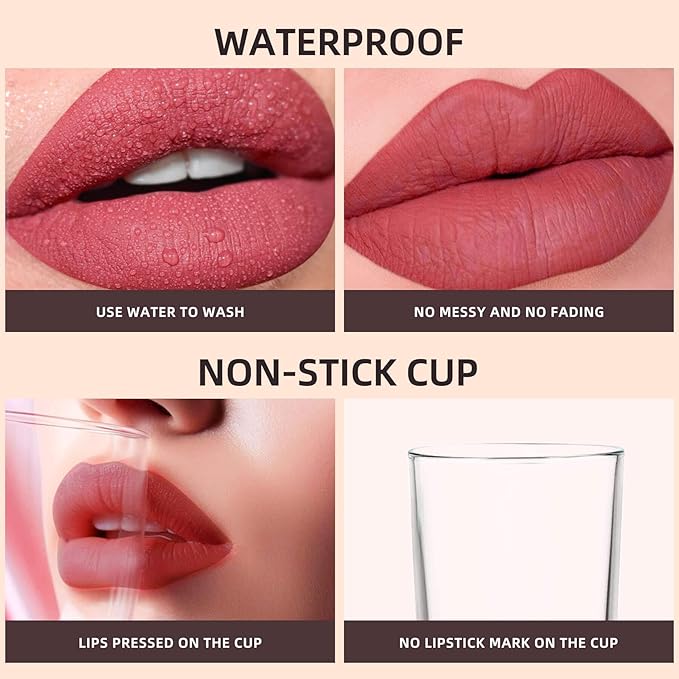 3-Pack Multicolor Matte Liquid Lipstick Set – White, Dark Green & Chocolate – Long-Lasting, Smudge-Proof, Waterproof – High-Pigment, Transfer-Resistant Colors for All-Day Wear