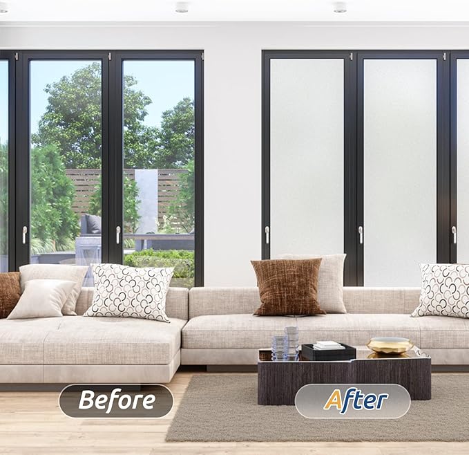 rabbitgoo Window Privacy Film, Frosted Glass Window Clings, Static Cling UV Heat Blocking Door Stickers for Home Bathroom, Removable Indoor Decal Coverings Day and Night, Pure, 35.4 x 157 Inches