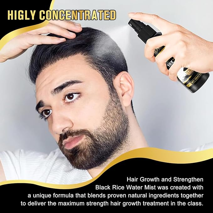 Organic Black Rice Water Spray for Hair Growth, A Solution with Castor Oil & Ginger Root Extract for Thicker, Fuller Hair, Targets Hair Loss and Repairs Damage 100ml/3.2 fl.oz (1 PC)