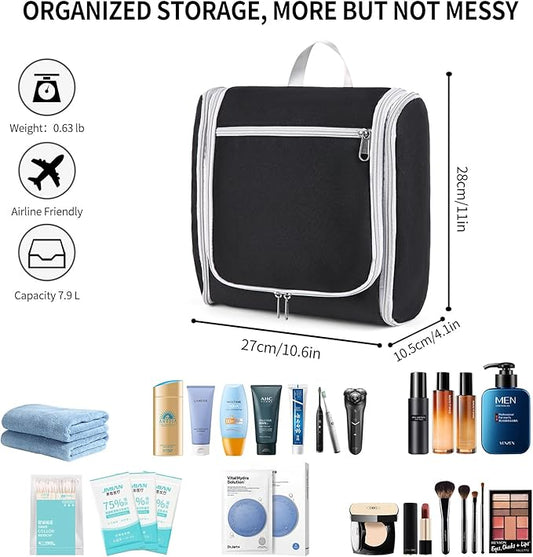 Della Gao Hanging Toiletry Bag for Men and Women, Large Capacity Cosmetics Makeup Bag Toiletries Organizer, Bathroom Bag, Water-Resistant Nylon, Black