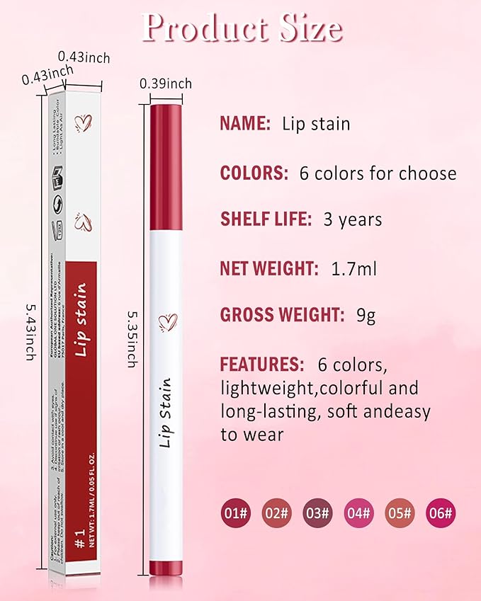Lip Stain Makeup Pen-Hydrating Lip Tint Stain Lip Liner Tattoo Pencil,Matte Color Look,Longlasting Waterproof Lipstain Lipgloss,Precise Chisel Tip Smooth,Christmas Makeup Gift for Women-02+04+05
