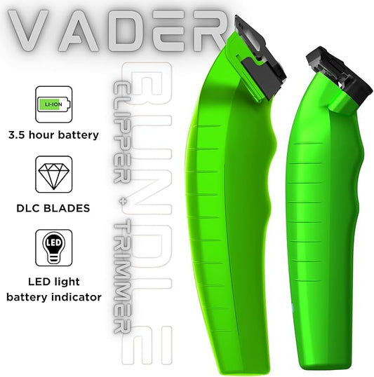 Supreme Trimmer 2-in-1 Vader Clipper & Trimmer Kit | Cordless Beard Trimmer & Mens Clippers Set for Barbers or Home | with DLC Coated Blades | Acid