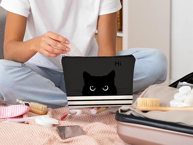 Cat Makeup Bag,Cat Gifts,Black Cat Purse,Gifts For Cat Lovers,Small Cute Makeup Bag Cosmetic Bag For Women Teen Girls,Birthday Gift,Cat Owners Gifts,Cat Lady Gifts For Women(Black)