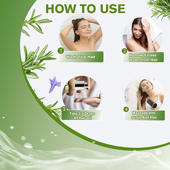 Rosemary Oil for Hair Growth (2 x 60ML), Organic Pure Rosemary Essential Oil for Hair & Scalp, Leak-Proof Bottle with Precision Press Dispenser, Multi-Purpose for Hair, Skin & Aromatherapy