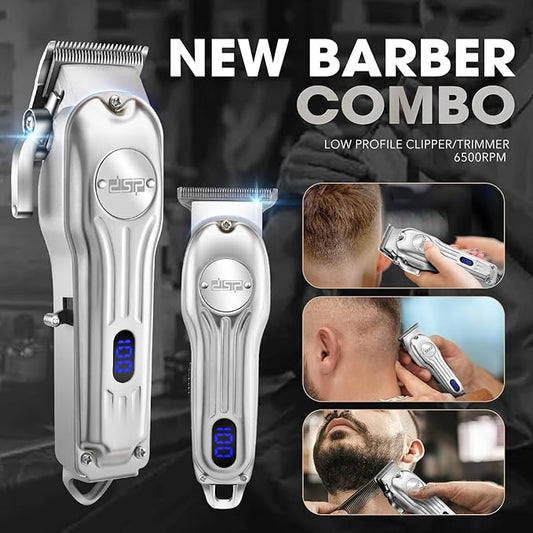 DSP Professional Hair Clipper for Men, Clipper and Trimmer Set - Electric Clipper for Hair Cutting, Cordless Barber Clipper Set with LED Display for Men Gift (Silver)
