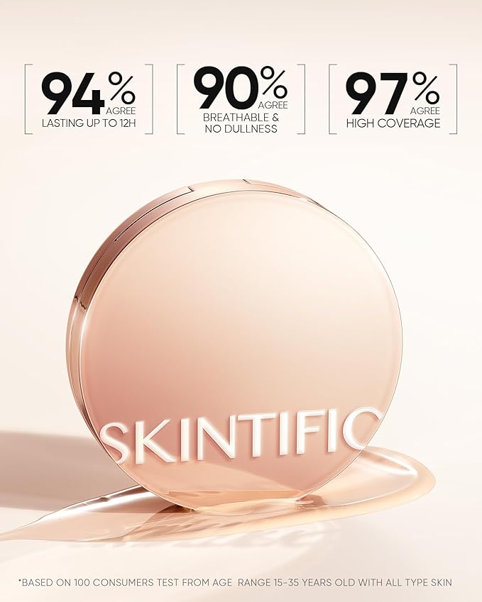 Full Coverage Cushion Foundation, Weightless, Skin Fit, Satin Glow Finish, Oil-Control Waterproof Foundation, Sweatproof Flawless BB Cream CC Korean Makeup,Tattoo Cover Up, Buildable(#01W WarmVanilla)