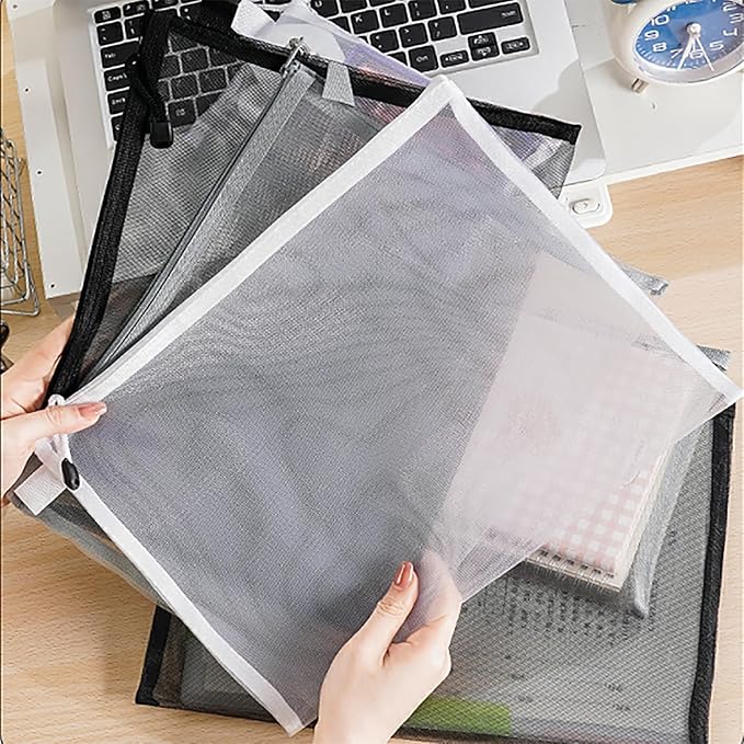 OZY 20Pieces Nylon Mesh Cosmetic Bags Zippered,Portable Organizing Pouches for Travel,Toiletries Bag for Women and Men (A5 White)