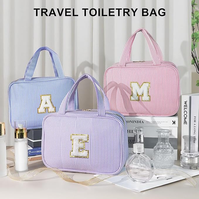 TOPEAST Christmas Gifts for Women Teen Girls Kids - Travel Hanging Toiletry Bag, Personalized Initial Toiletry Pouch, Birthday Gifts for Women Mom Daughter Sister Friends, Cruise Essentials, Blue M