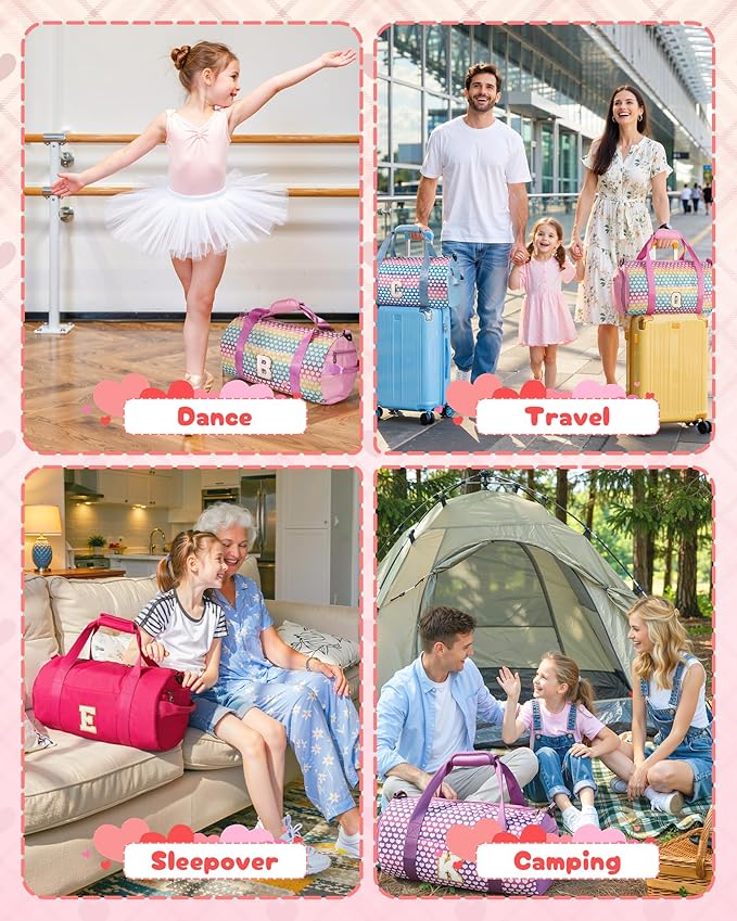 Sweet 16 Gift for Girl, Girls Travel Duffel Bag, Kids Initial Overnight Bags with Shoe Compartment, Personalized Gym Ballet Dance Bag with Makeup Pouch, Preppy Things (Letter Z)