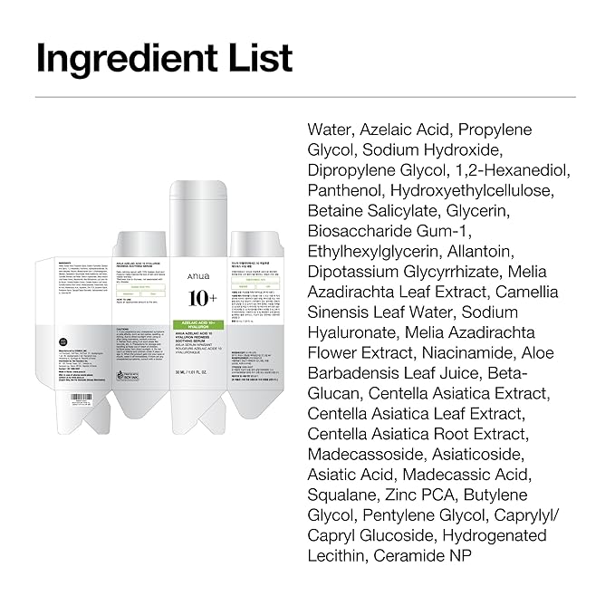 Anua Azelaic Acid 10 Hyaluron Redness Soothing Serum, Facial Serum for Troubled & Sensitive skin, Breakouts, Hyaluronic Acid, Niacinamide, Spot Care, Natural Color, Korean Skincare (30ml/ 1.01 fl oz.)