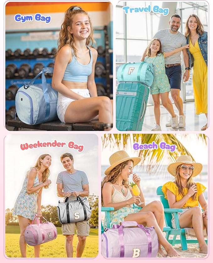 Girly Trendy Stuff, Girls Travel Duffle Bag, Kids Initial Overnight Bags with Shoe Compartment, Personalized Weekend Bag with Makeup Pouch, Gift for 5 6 7 8 9 10 Year Old Kid (Letter V)