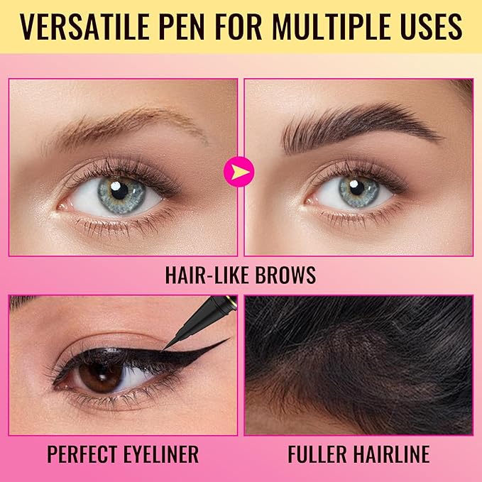 Vevivia Eyebrow Pen - Eyebrow Gel Clear, Dual-Ended Eye Brow Pencils for Women with 4-Fork-Tip and Precise Brush-Tip for Natural Hair-Like Strokes, Last All Day Eyebrow Pencil, Dark Brown