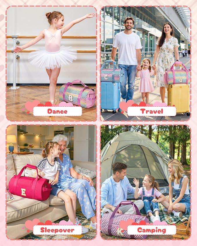 Birthday Gifts for Tween, Girls Travel Duffel Bag, Kids Initial Overnight Bags with Shoe Compartment, Initial Duffle Bag with Makeup Pouch, Teenage Girl Christmas Gift (Letter P)