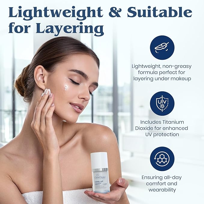 Clear Choice Level-Up Primer 1.7oz ā Lightweight Face Primer with Antioxidants, Hydrates & Protects, Smooths Skin for Makeup Application, PABA-Free