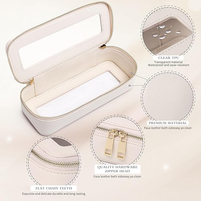 Pinkmik Clear Makeup Bag with Brush Bag Portable Cosmetic Bag Case Travel Toiletry Bag Car Essential for Women (Beige, L+SLIM)