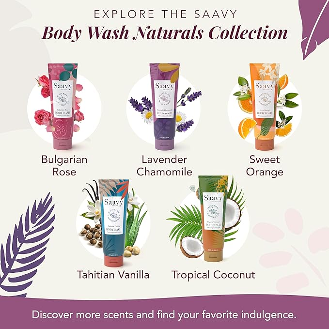 Saavy Naturals Body Wash Lavender Chamomile Plant-Based Ingredients| Made In USA | Sensitive Skin Body Washl Organic Formula With Coconut Oil, Shea Butter, And Aloe Vera - 8.5 Fl Oz