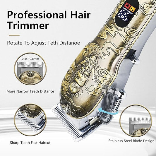 Soonsell Men's Professional Hair Clippers & Trimmer Set with T-Blade, Nose Trimmer, Foil Shaver and LCD Display Display(Bronze