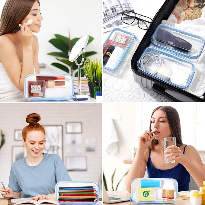 Sanwuta 6 Pcs Clear Hard Zipper Case Hard Plastic Zipper Pouches Makeup Bag Pencil Pouches Transparent Cases for Snacks Plastic Storage Organizer Box for Travel(Black,7.48 x 3.94 x 2 Inch)