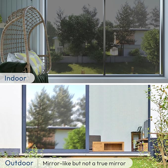 rabbitgoo Window Privacy Film One Way Window Tint for Home, Removable Reflective Heat Sun Blocking Anti UV Glass Door Covering, Mirror Tinting Film House Office, 35.4 in X 13.1 Feet, Black Silver