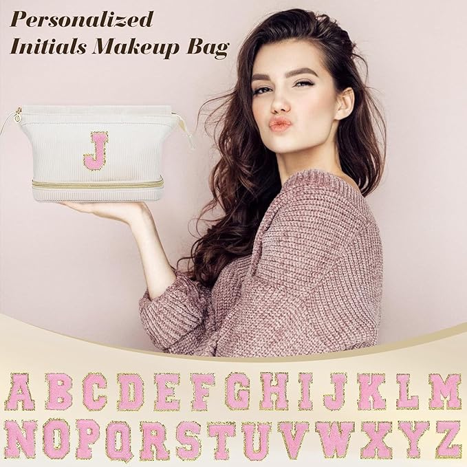 Makeup Bag for Girls Gift, Personalized Christmas Gifts Initial Women Makeup Bag for Travel, Double Layer Cosmetic Bag with Brush Organizer Preppy Make up Bag for Teen Girl Trendy - L