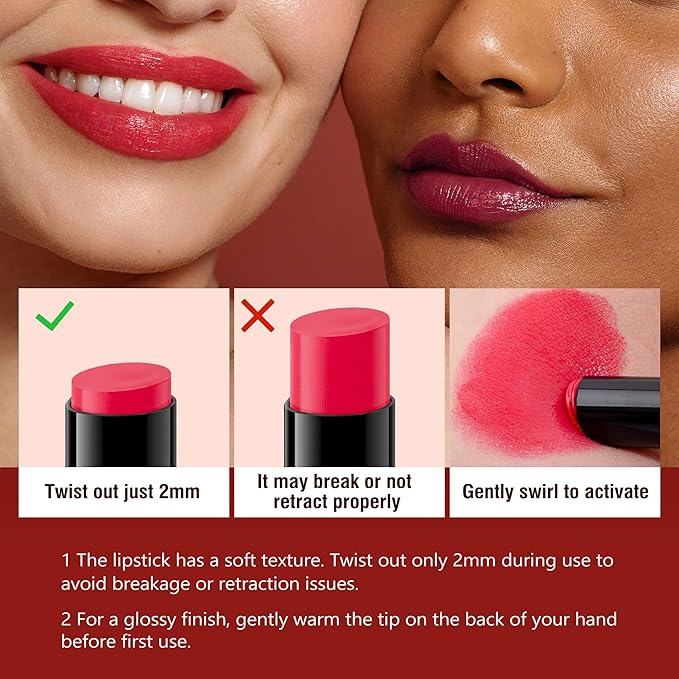 2-Pack Moisturizing Pink Purple & Soft Pink Lipstick Set – Hydrating Creamy Lip Color for Dry, Cracked Lips, Weightless Glossy Lip Balm with Vitamin E, Long Lasting Vegan Lipstick