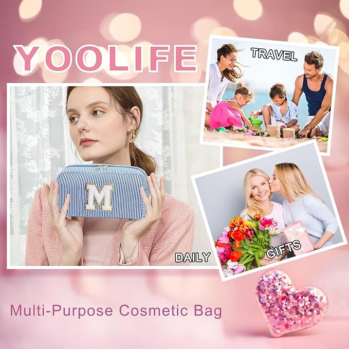 YOOLIFE Gifts for Grandma - Personalized Birthday Gifts for Grandma, Monogram Initial Makeup Bag Make Up Bag for Women N