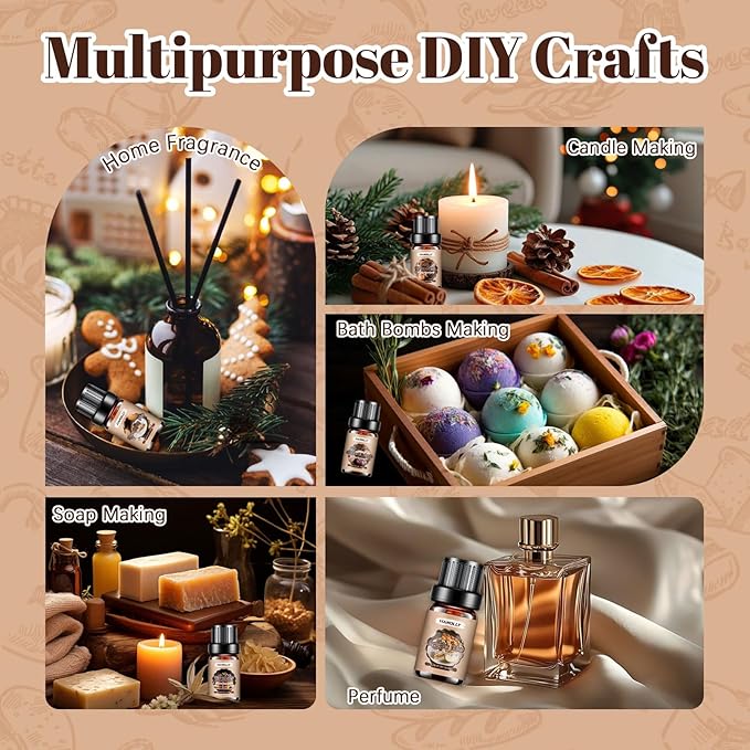 Bakery Essential Oils Set,Premium Fragrance Oil for Diffusers, Scented Oils for Soap & Candle Making, Pumpkin Pie, Apple Pie, S'Mores, Red Velvet Cake, Strawberry Shortcake,Glazed Donut