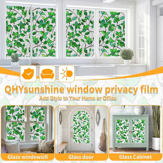 Window Privacy Film Stained Glass Window Film Frosted Window Film Window clings Non-Adhesive Reusable Decorative for Home Removable(Green Frosted, 35.4 X 78.7 in)