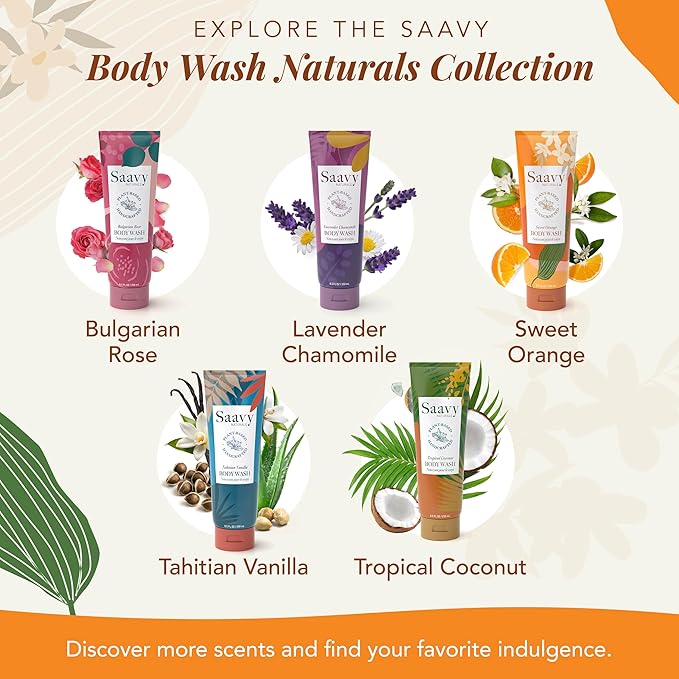 Saavy Naturals Body Wash Sweet Orange Plant-Based Ingredients| Made In USA | Sensitive Skin Body Wash, l Organic & Vegan Formula With Coconut Oil, Shea Butter, And Aloe Vera - 8.5 Fl Oz