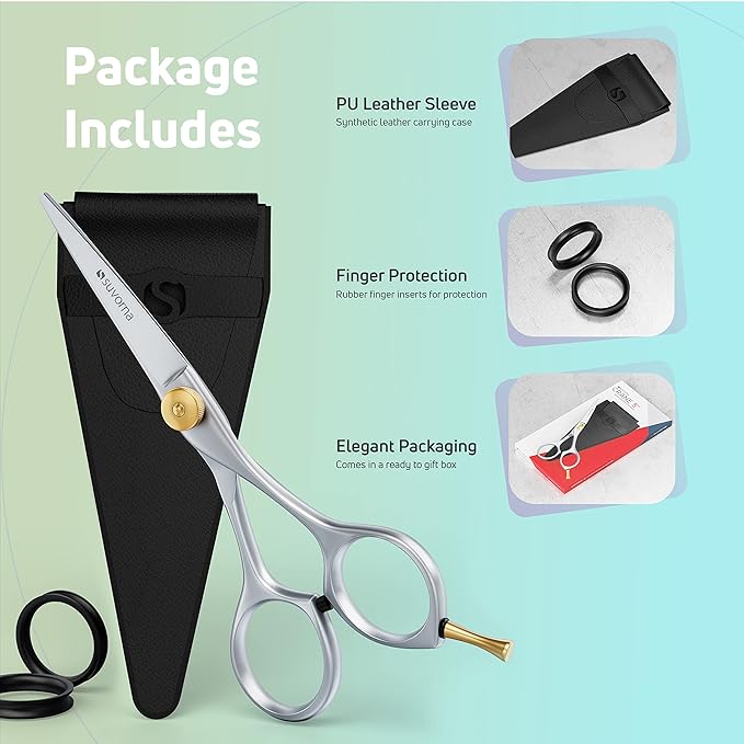 Suvorna Small Scissors for Beard, Mustache, Facial, Nose, Eyebrow & Ear Hair ā Tiny Scissors for Cutting, Trimming & Grooming ā 5" Stainless Steel Mustache Scissors for Men, Barbers, & Home Use