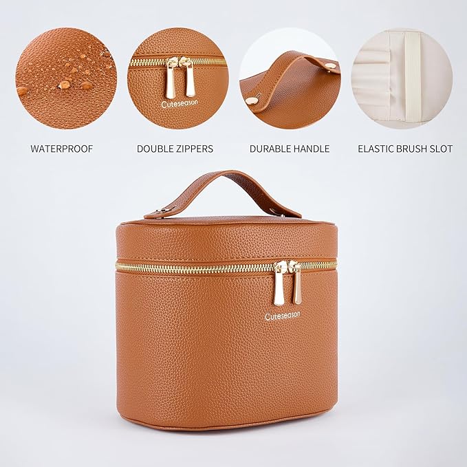 Makeup Bag, Toiletry Bag with Removable Zippered Inner Pocket, Portable Cosmetic Bag, Makeup Organizer for Woman.Travel Make up Case (Khaki)