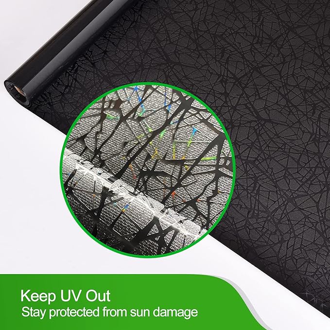 QHY Sunshine Total Blackout Window Film Privacy, Frosted Glass Window Film,Black Window Tint, No Glue, Detachable, no Marks, Suitable for Repeated use (Black, 17.5 in X 157.4 in)