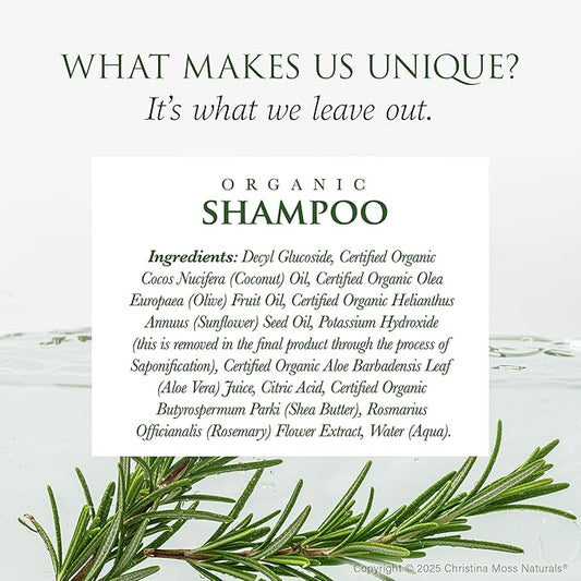 Christina Moss Naturals Shampoo Natural and Organic Ingredients, Sulfate-Free, Paraben-Free, Cruelty-Free, Vegan, Unscented, Responsible Beauty