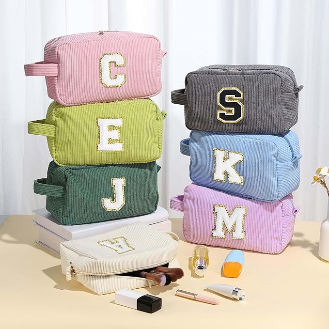 YOOLIFE Girls Travel Makeup Bag - Make Up Bag Mini Cosmetic Bags for Women Makeup Brush Bag Travel Bag Cute Small Makeup Bag Unique Gifts Teacher Gifts Friend Birthday Gifts for Women Her Letter T