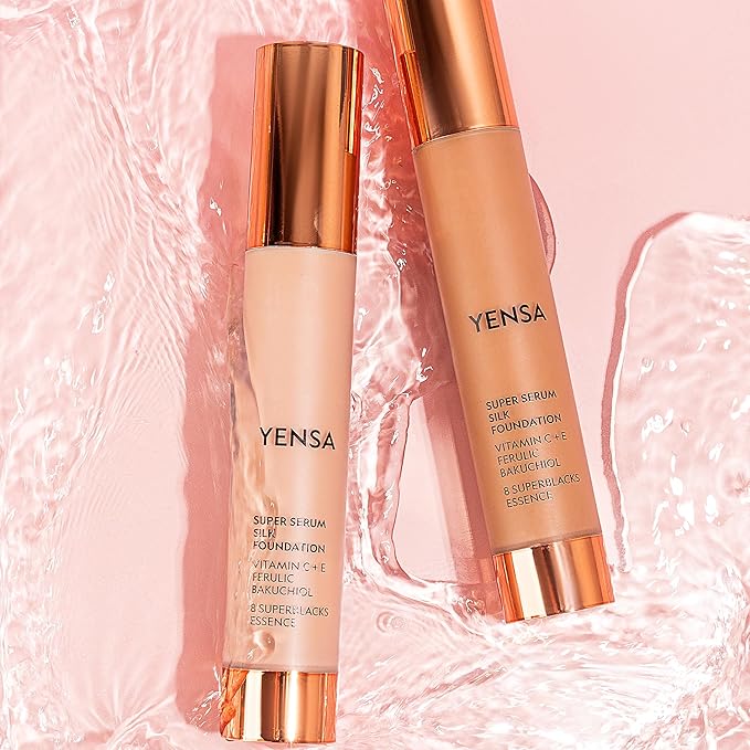 YENSA Serum Foundation Makeup - Super Silk Full Coverage Foundation Enriched with Peptides, Vitamin C & Ferulic Acid to Help Reduce Fine Lines, Wrinkles & Dark Circles - Fair 3 (1 oz)