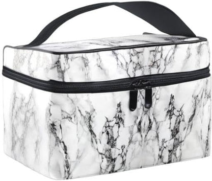 Makeup Bag, White Marble Travel Makeup Organizer Bag Cosmetic Cases Toiletry Bags for Girl Women Ladies