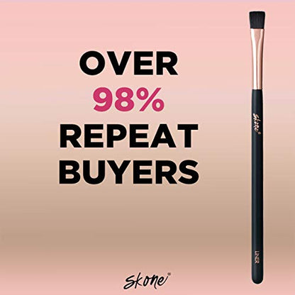 Skone Cosmetics Liner Makeup Brush - Luxe Premium Rose Gold and Synthetic Black Liner Brush Used To Define Eyebrows - Professional Grade Nylon Flat Edge Liner Make Up Brush - Liner Brush for Eyes - Cruelty Free Makeup Brushes