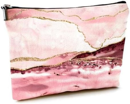 Cute Makeup Bag for Purse Canvas Waterproof Funny Cosmetic Bags for Women Zipper Travel Toiletry Pouch-Pink Marble Makeup Bags