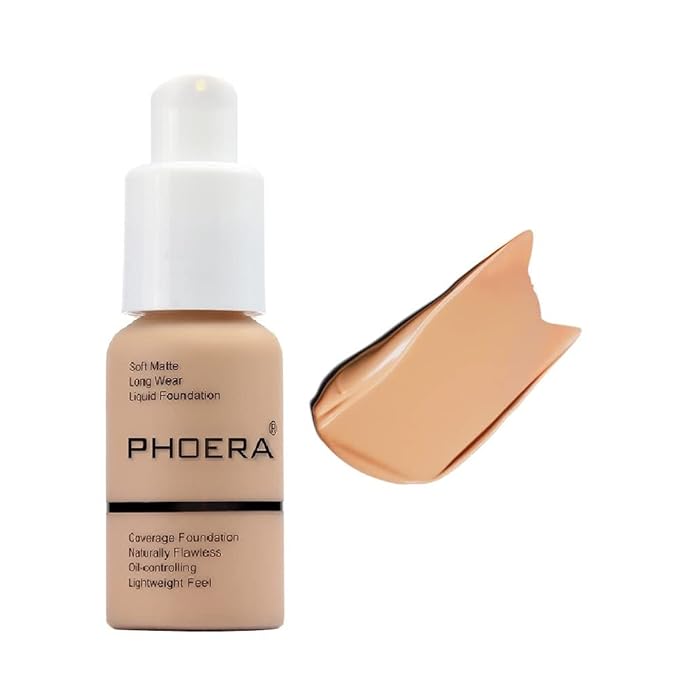 PHOERA Foundation,Flawless Soft Matte Oil Control Liquid Foundation Full Coverage Face Makeup. (104# Buff Beige)
