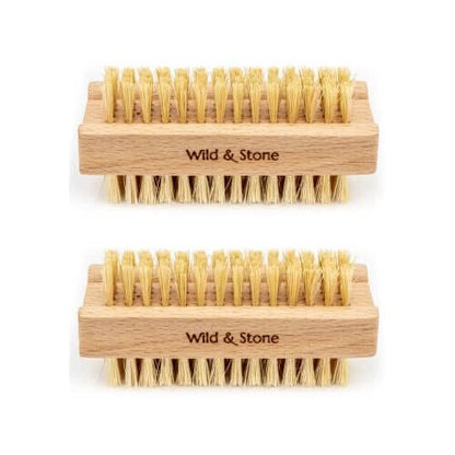 Wild & Stone | Wooden Nail Brush | Double-Sided Natural Sisal Fingernail and Toenail Brush | FSC Certified Beechwood & Sisal Fibres | Vegan & Plastic Free (2 Pack)