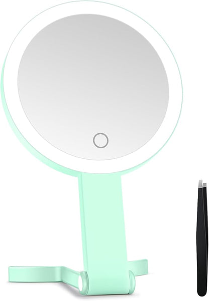 Lighted Makeup Mirror, 30X Magnifying Mirror with Light, Hanging and Handheld Mirror with Handle, Green
