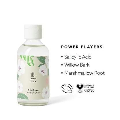 LUMA & LEAF Clearing Facial Toner 4 Oz - Natural Toner with Willow Bark, Salicylic Acid, Niacinamide, Marshmallow Root - Deep Nourishing Skin Toner for Blemish and Acne-Prone Skin