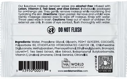 World Amenities - Bulk Makeup Remover Wipes - 25 Wipes per Bulk Pack - Resealable Packaging for Convenience