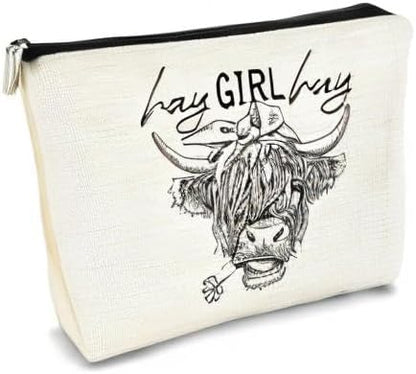 Funny Cow Small Makeup Bag - Cow Lovers Farm Girls Gift, Hay Girl Cosmetic Bag for Birthday or Christmas