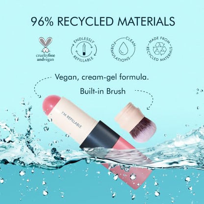 trestique Blush Stick, Vegan Blush Stick With Built-In Brush, Pink Blush Makeup For Women, Rose Makeup, 2-In-1 Creamy