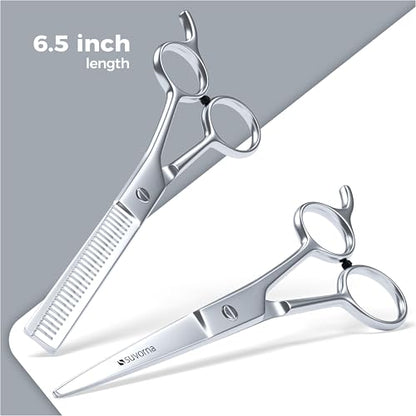 Suvorna 6.5" Professional Hair Scissors Set with Thinning Shears for Hair Dressers, Barbers and Professionals - Extremely Sharp Hair Cutting Scissors Set for Thinning, Layering and Cutting.